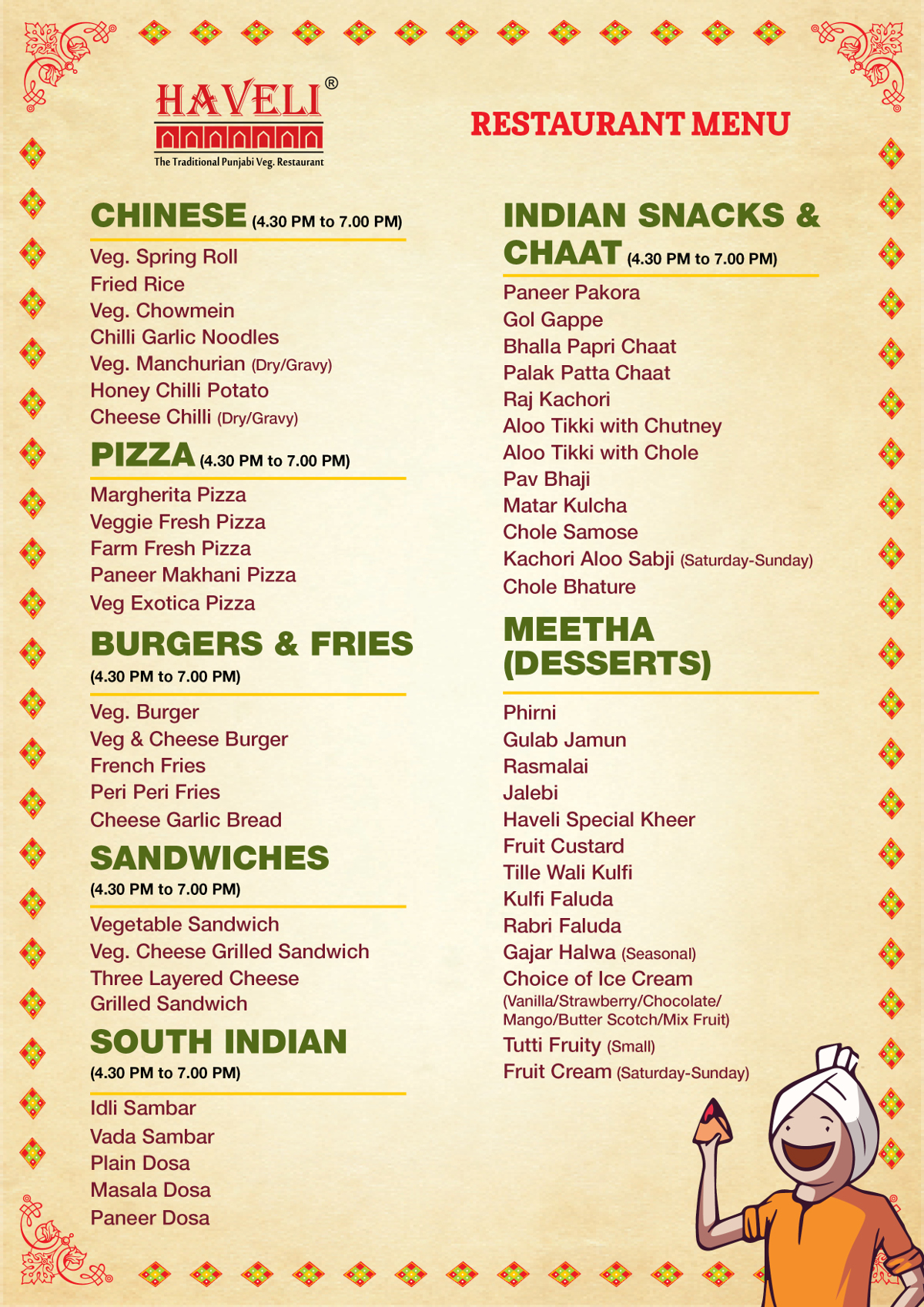 Haveli Amritsar food menu